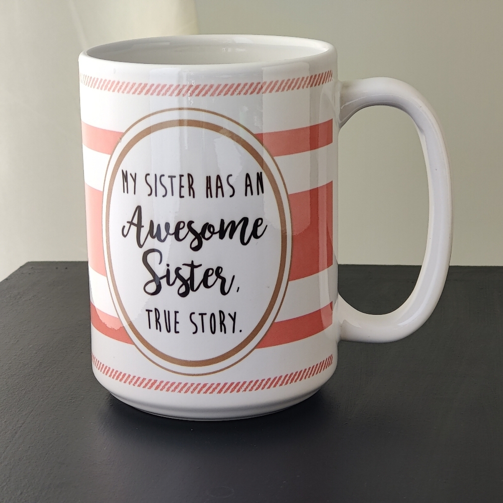 Ceramic 'Awesome Sister' Pink Stripe Coffee Mug
